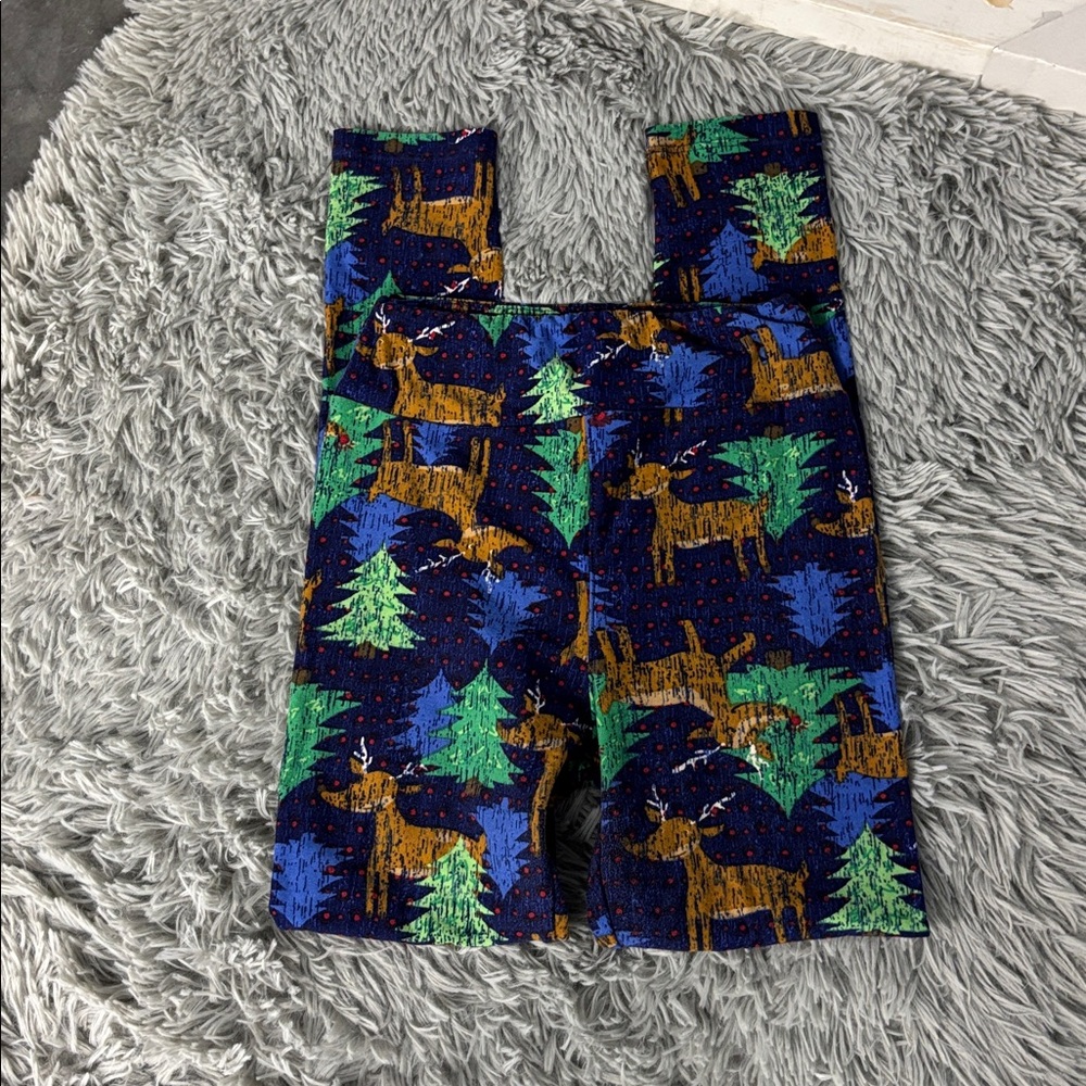 LuLaRoe Kids Leggings with Woodland Animal Print Christmas Pine Trees Deer Tween